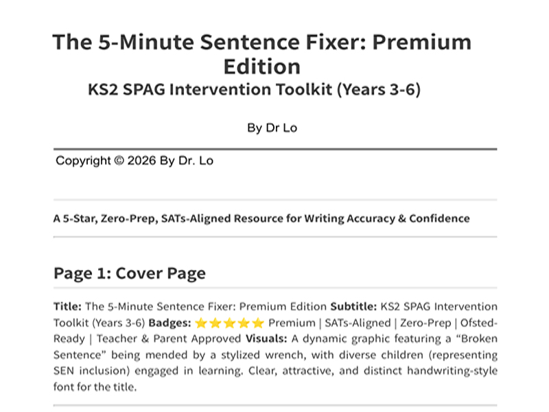 5-Minute SPAG Sentence Fixer | 50 Cards | KS2 Y3-6 | SATs 2026