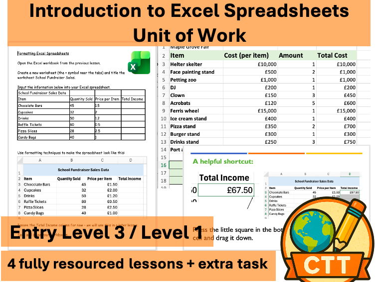 Entry Level 3 / Level 1 ICT – Introduction to Excel - 4 Lessons + Assessment - Functional Skills