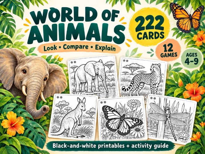 Animal Picture Cards & Games | 222 Printable Cards for Speaking, Comparing & Thinking | Ages 4–9