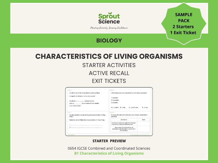 B1 Characteristics of Living Organisms | Starter Activities & Exit Tickets | IGCSE Biology