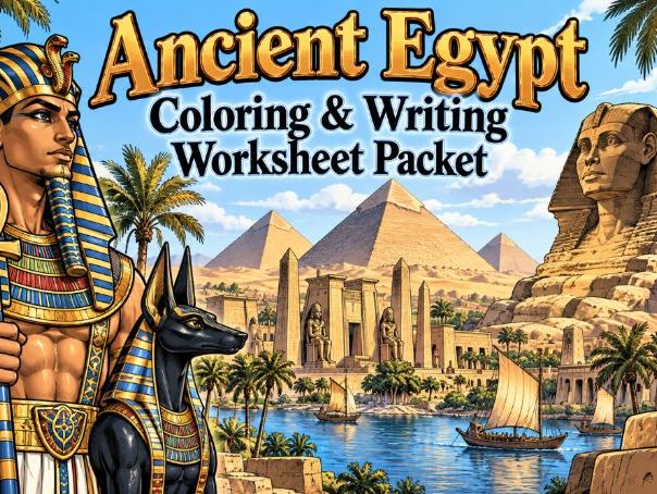 Ancient Egypt Coloring & Writing Worksheet Bundle (52 Assignments)