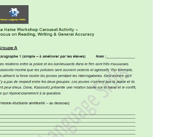 La Haine Workshop - reading, writing & translation group carousel activity