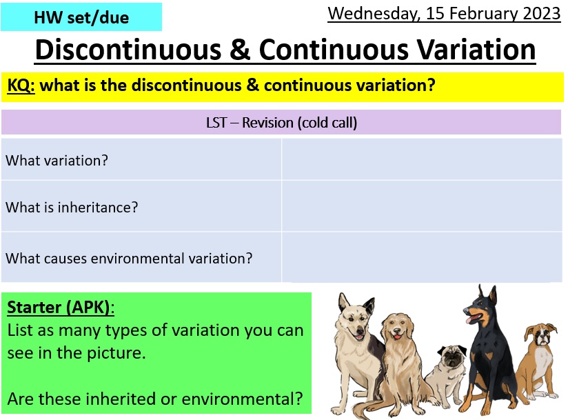 Year 9 Discontinuous & Continuous Variation KS3 Teaching Resources