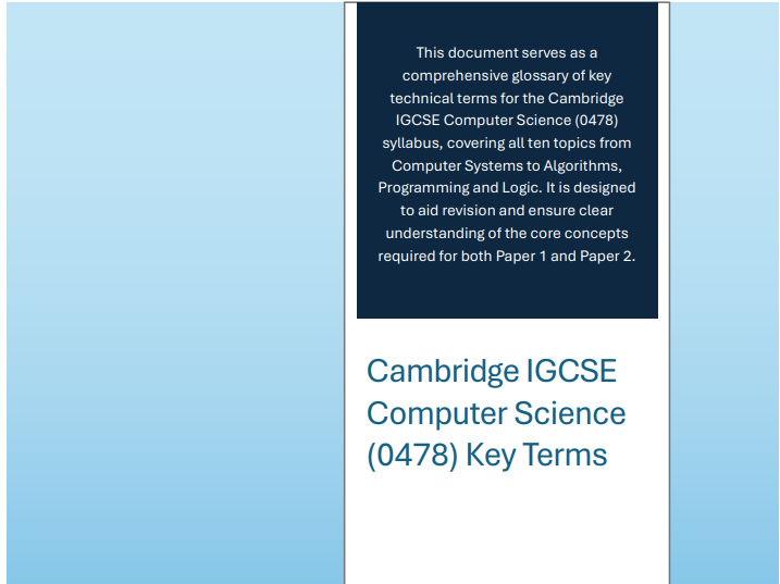 IGCSE Computer Science (0478) Complete Key Term Glossary