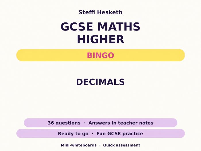 Decimals GCSE Maths Higher Bingo