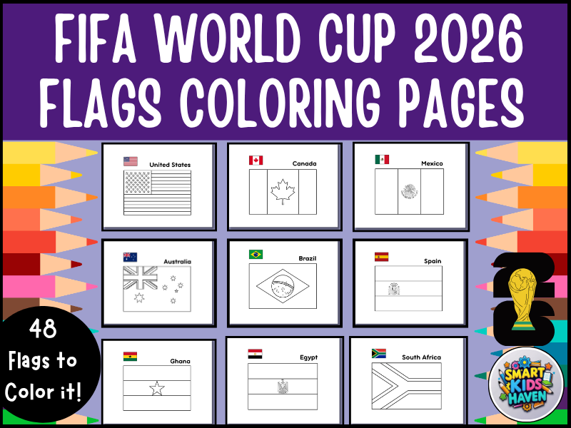 FIFA World Cup 2026 Soccer Flags Coloring Pages 48 Country No Prep 