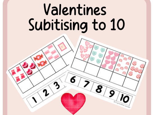 Valentines- Subitising to 10- cut and stick