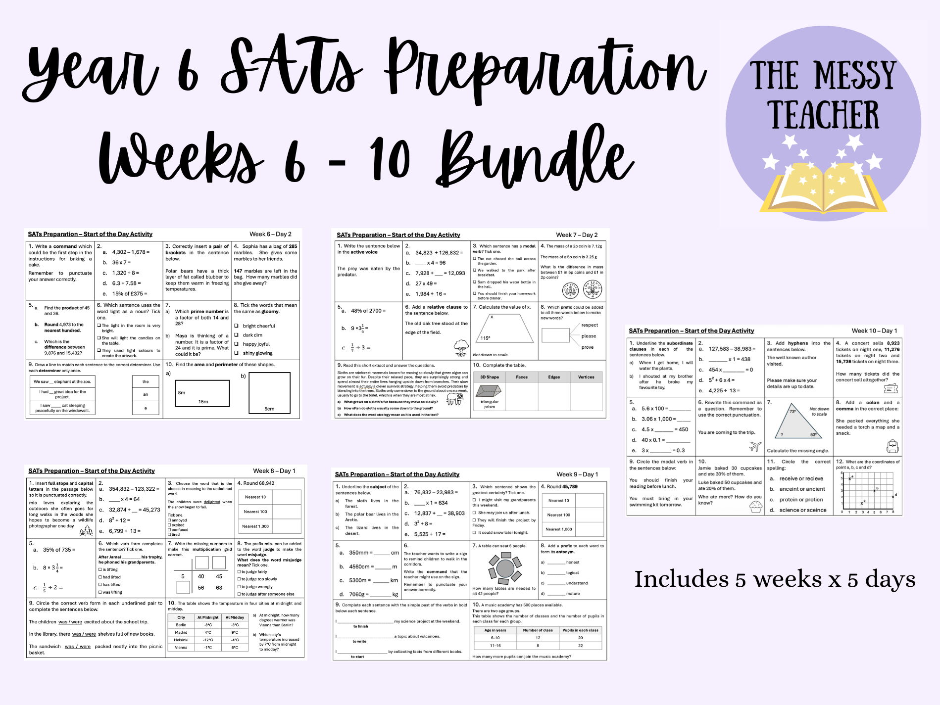 SATS Preparation Morning Activity - SPAG, Arithmetic and Reasoning - WEEKS 6 - 10