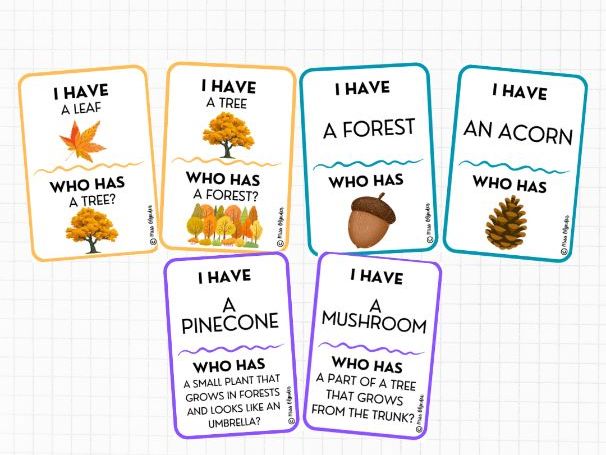 I Have Who Has Autumn Vocabulary Game | Fall ESL Speaking and Listening Activity | Nature