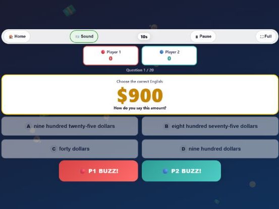 Money Master: Money Recognition & Number-to-English Battle Game
