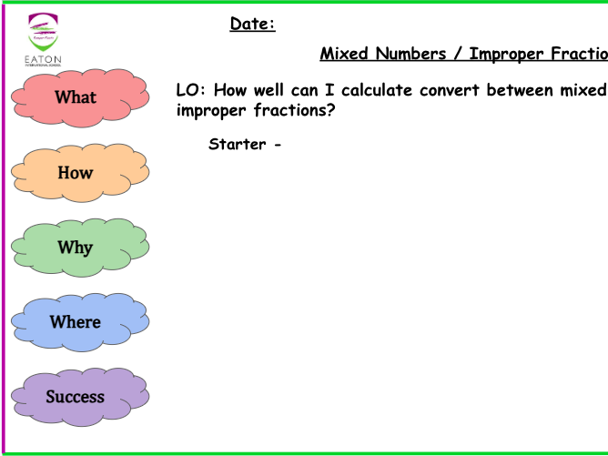 Primary - Mixed Numbers / Improper Fractions