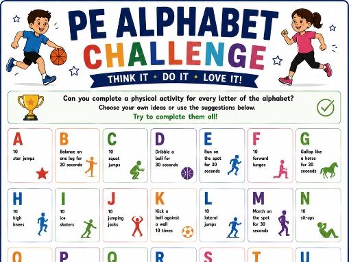 PE Alphabet Challenge Worksheet | A–Z Physical Activity Challenge | Indoor & Outdoor PE | KS1 & KS2