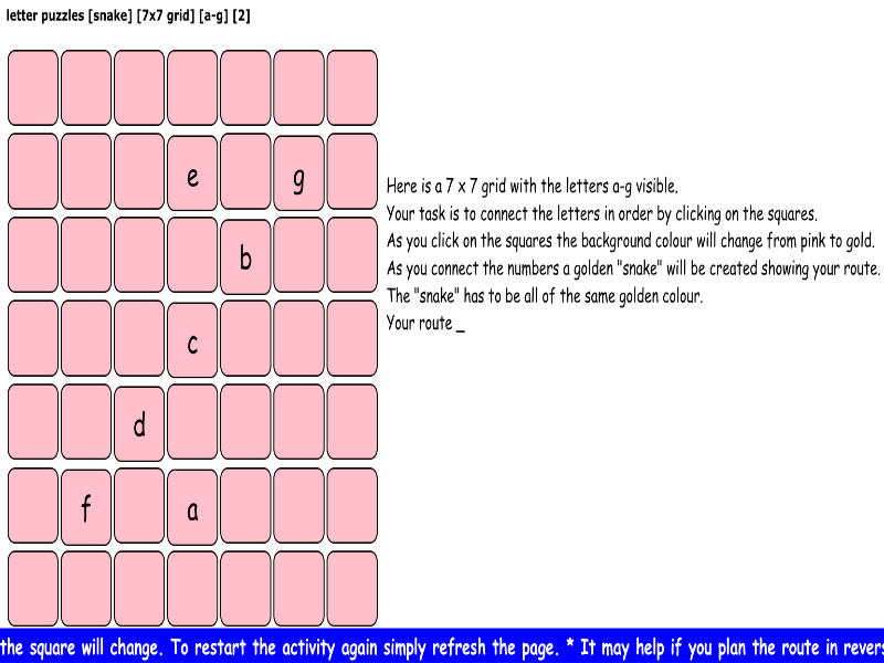letter puzzles [snake] [7x7 grid] [a-g] [2]