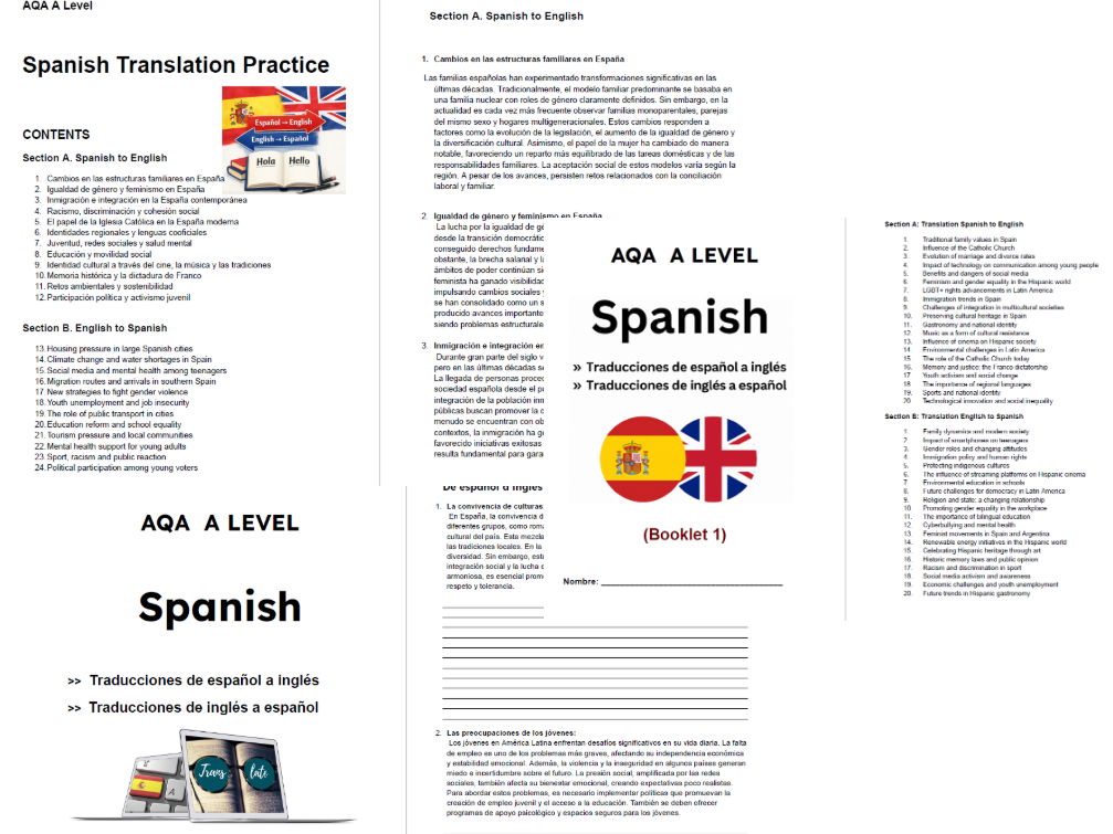 Spanish A Level Translation + Answers BUNDLE (incl. stretch and challenge)