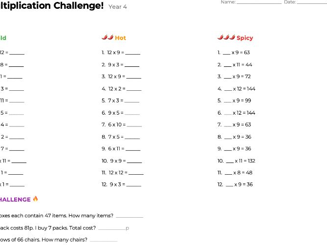 Year 4 Maths Challenge Pack - 4 Operations and Fractions - 20 Worksheets
