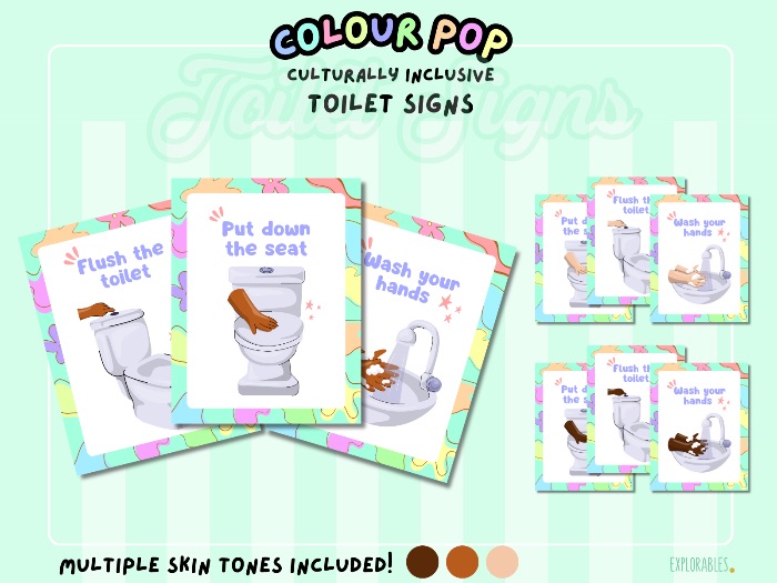 Toilet Signs Culturally Inclusive Funky Green Colour Pop Signs Flush The Toilet