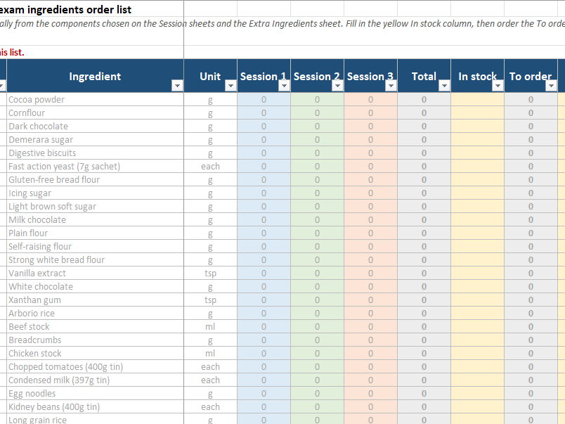 WJEC Hospitality and Catering NEA Practical Exam Planner and Ingredients Order List (Excel)