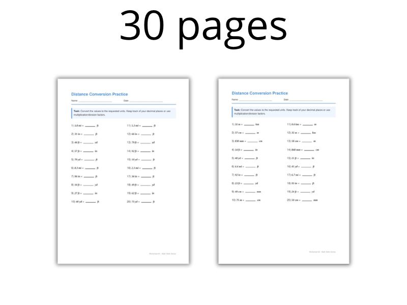 Distance Conversion Worksheets (30 Pages) - Math Skills Series