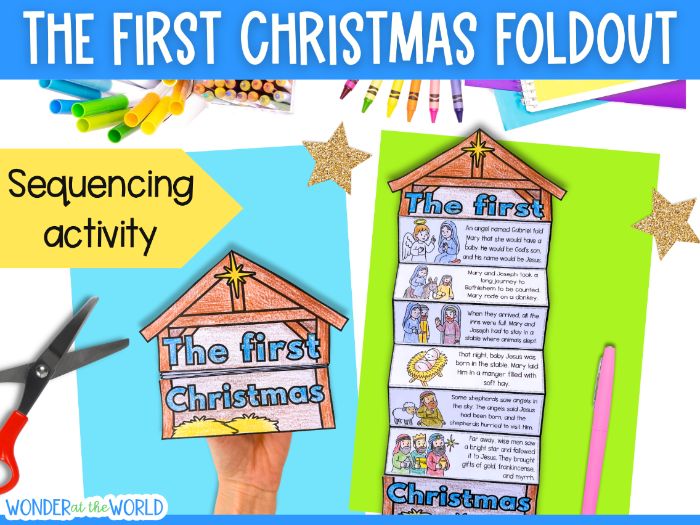The first Christmas nativity sequence and fold craft activity for Jesus' birth