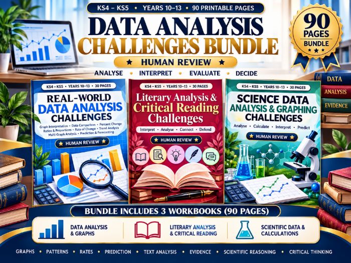 KS4–KS5 Data, Science & Literary Analysis Challenges Bundle | 90 Pages | Years 10–13
