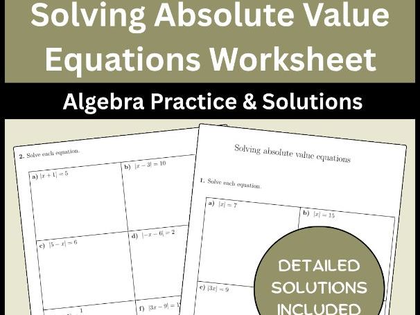 Solving Absolute Value Equations Worksheet | Algebra Practice & Solutions
