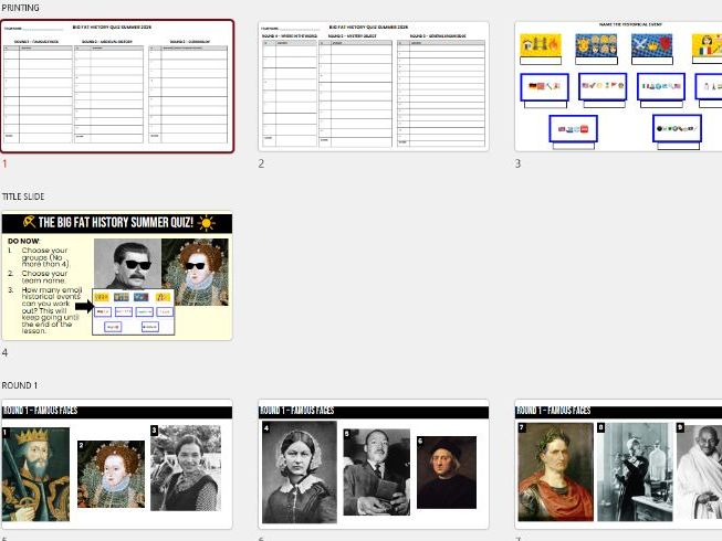 HISTORY - End of Year Summer Quiz (suitable for Y7-10!)