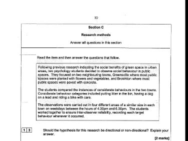 Research Methods Past Papers A level