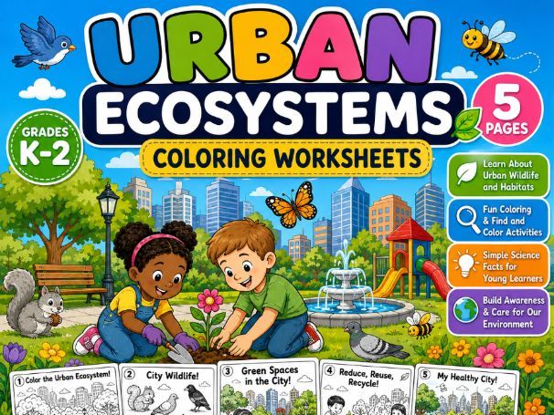 Urban Ecosystem Coloring Worksheets | City Habitats & Wildlife |K–Grade 2