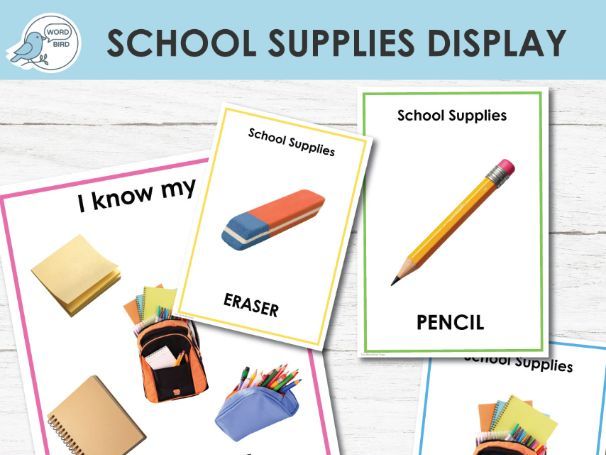 School Supplies Classroom Display | Real Photo Posters | 21 Pages | Flash Cards & Wall Decor