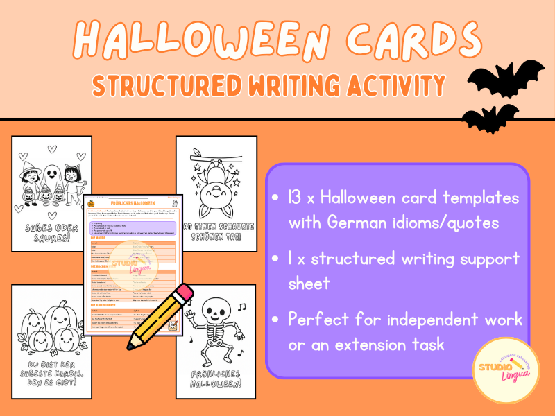 German Halloween Cards | Structured Writing Activity | Printable PDF | KS2–KS3 German Writing