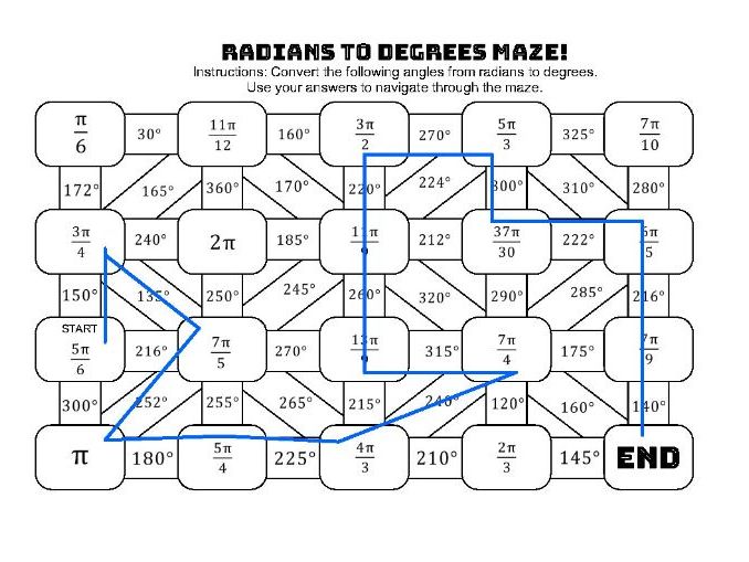 Radians to degrees maze
