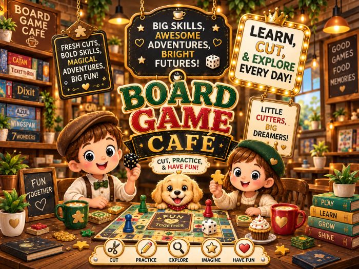 Board Game Cafe Scissor Skills Worksheets | Cutting Practice & Fine Motor Activities | Preschool–1st