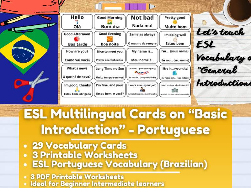 ESL Multilingual Vocabulary Flashcards on "General Introductions" - Portuguese
