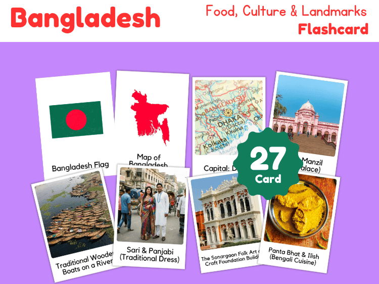 Bangladesh Geography Flashcards | 27 Printable Country Study Cards