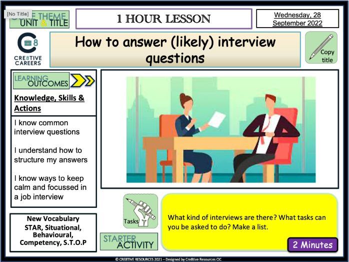 Job Interview Questions KS5 Careers Teaching Resources