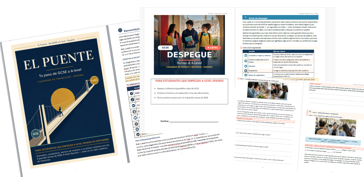 GCSE to A-Level Spanish Transition Bundle: Despegue + El Puente _Summer Work, Grammar, Reading and Exam Skills