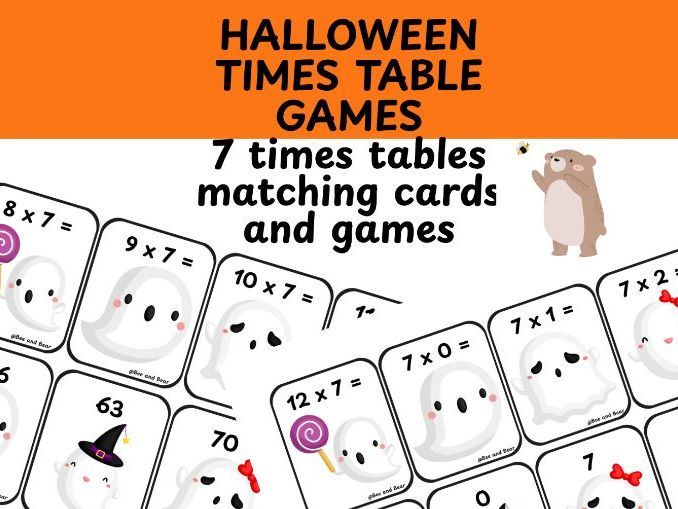 7 times table card games Halloween themed