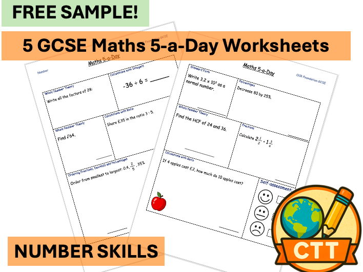 FREE GCSE Maths 5-a-Day: NUMBER - Retrieval Practice (5 daily worksheets)