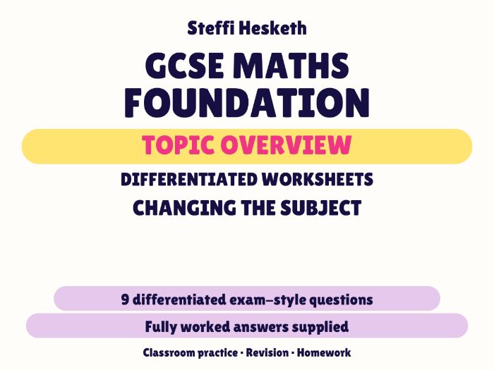 GCSE Foundation Changing the Subject | Topic Overview Differentiated Worksheet