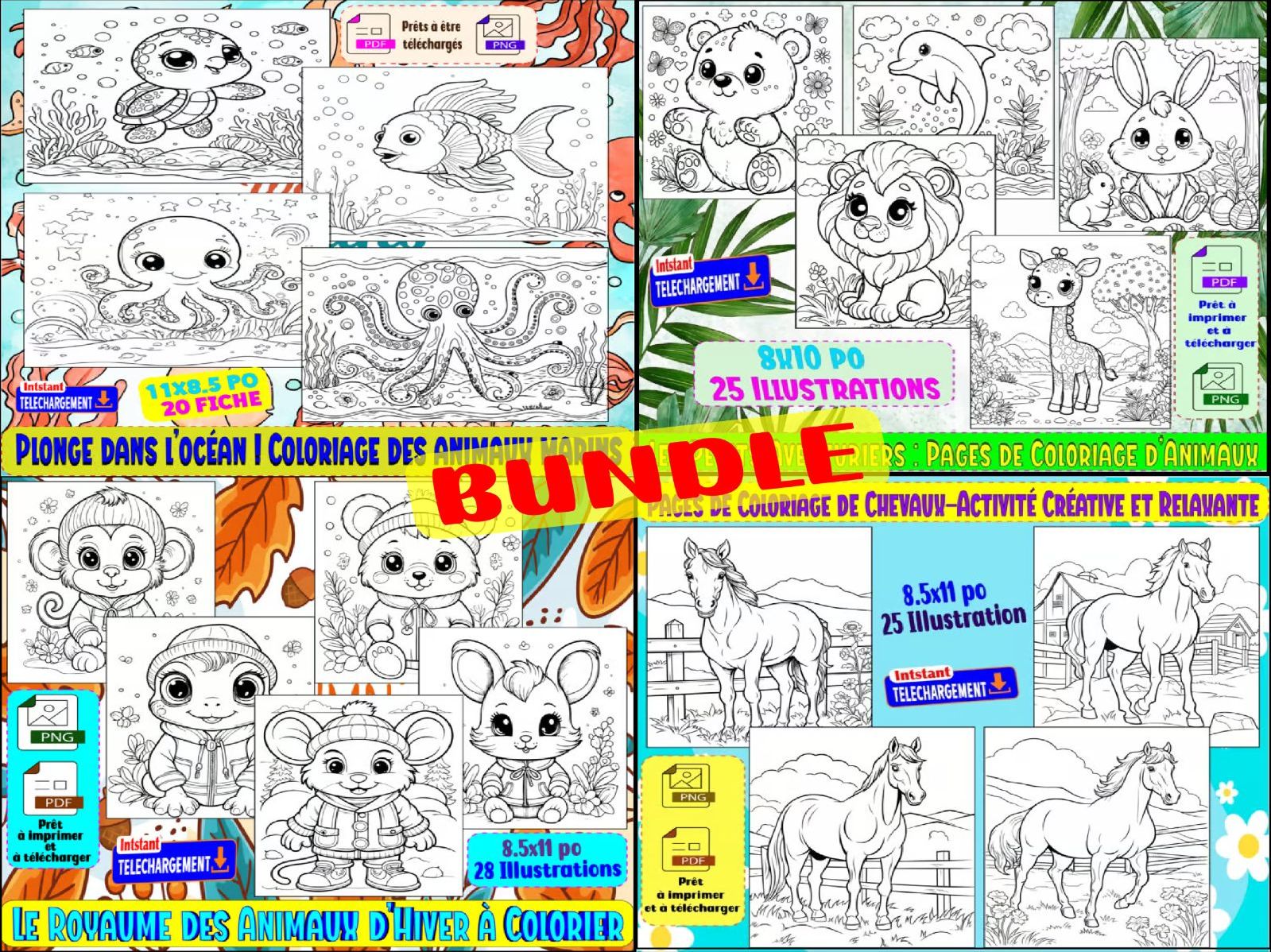 Le Monde des Animaux à Colorier : Océan, Forêt, Hiver & Chevaux