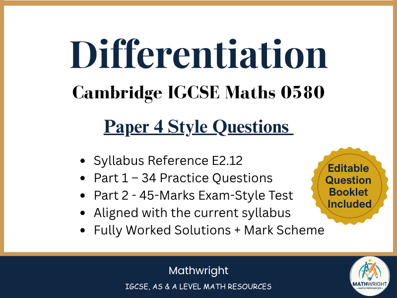 IGCSE Maths 0580 Differentiation|Paper 4,Practice and Exam Style Test