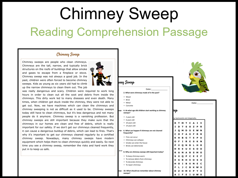 Chimney Sweep Reading Comprehension and Word Search Teaching Resources