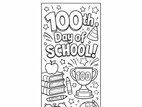 100th Day of School Bookmark Colouring Template