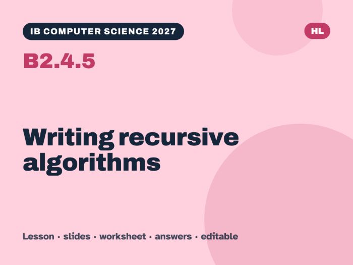 IB Computer Science 2027 – B2.4.5 Writing recursive algorithms – Lesson & Worksheet