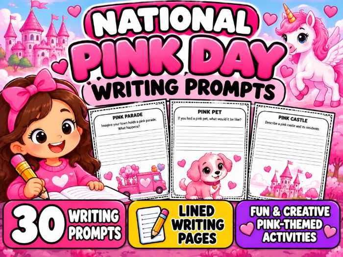 National Pink Day Writing Prompts | 30 Pink-Themed Writing Activities