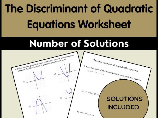 The Discriminant of Quadratic Equations Worksheet | Number of Solutions