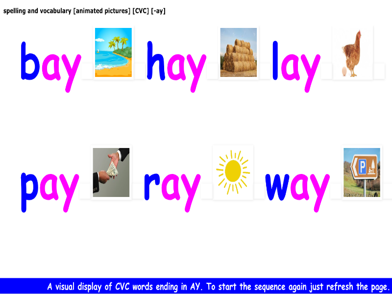 spelling and vocabulary [CVC] [animated spelling] [-ay]