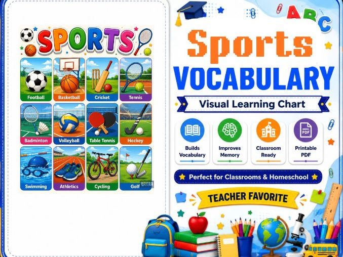 Sports Chart for Kids | Sports Vocabulary & Physical Activities Learning Poster for Preschool