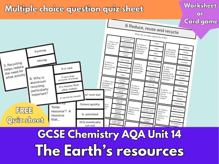 FREE AQA GCSE Chemistry Quiz: Reduce, Reuse, Recycle & Resources