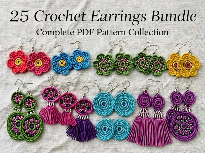 25 Crochet Earrings Bundle – Complete PDF Pattern Collection